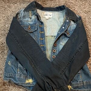 White Crow Blue Denim Jacket with Black Accents